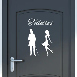 French Toilettes Toilet Man Woman Door Sticker Decal Bathroom WC Washroom Vinyl Home Decor