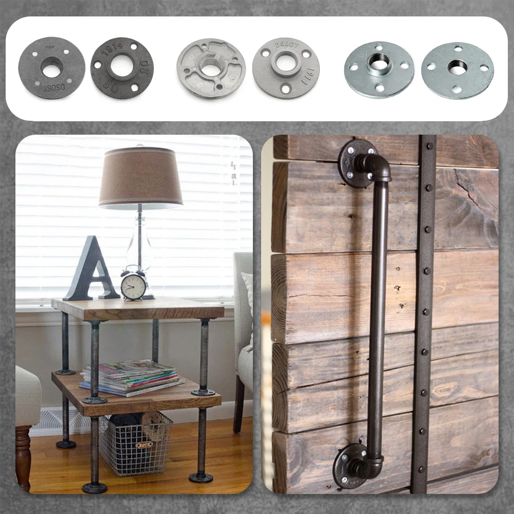 1PCS DN15-50 Iron Pipe Fittings Wall Mount Floor Antique Flange Piece Hardware Tool Cast Iron Flanges Gietijzeren Buisleidingen