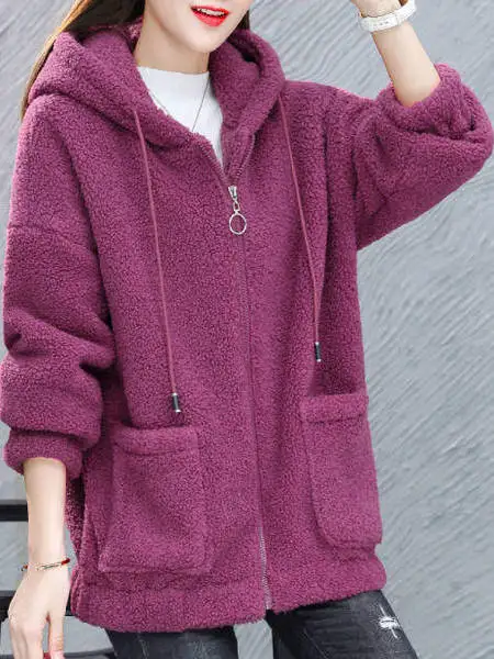 plus Size Hooded Sweatshirt Fleece Lined Thickened Autumn Winter Long Jacket Women's Korean Style Loose Fit High Waist Long P...