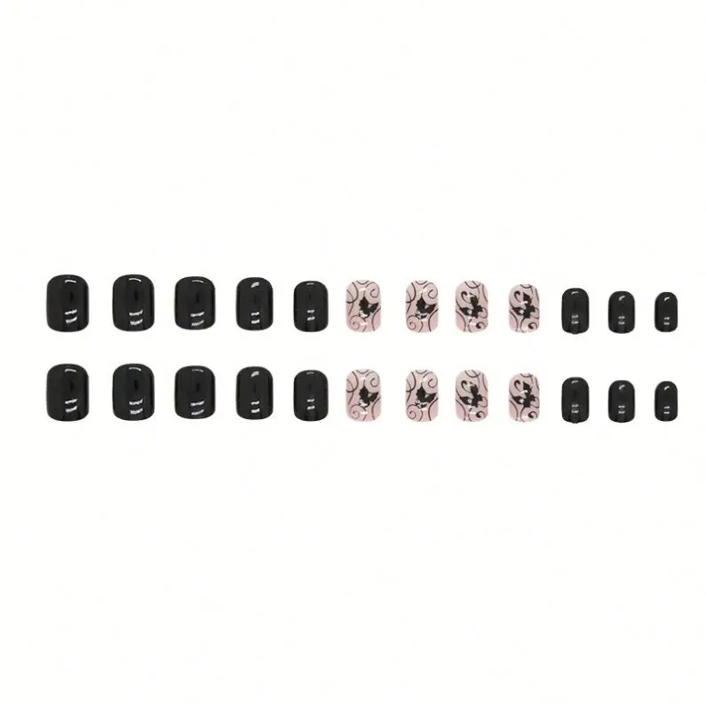 Wholesale Black Butterfly Acrylic Press-On Nails Factory Price Customizable French Style Handmade Nail Art for Fingers