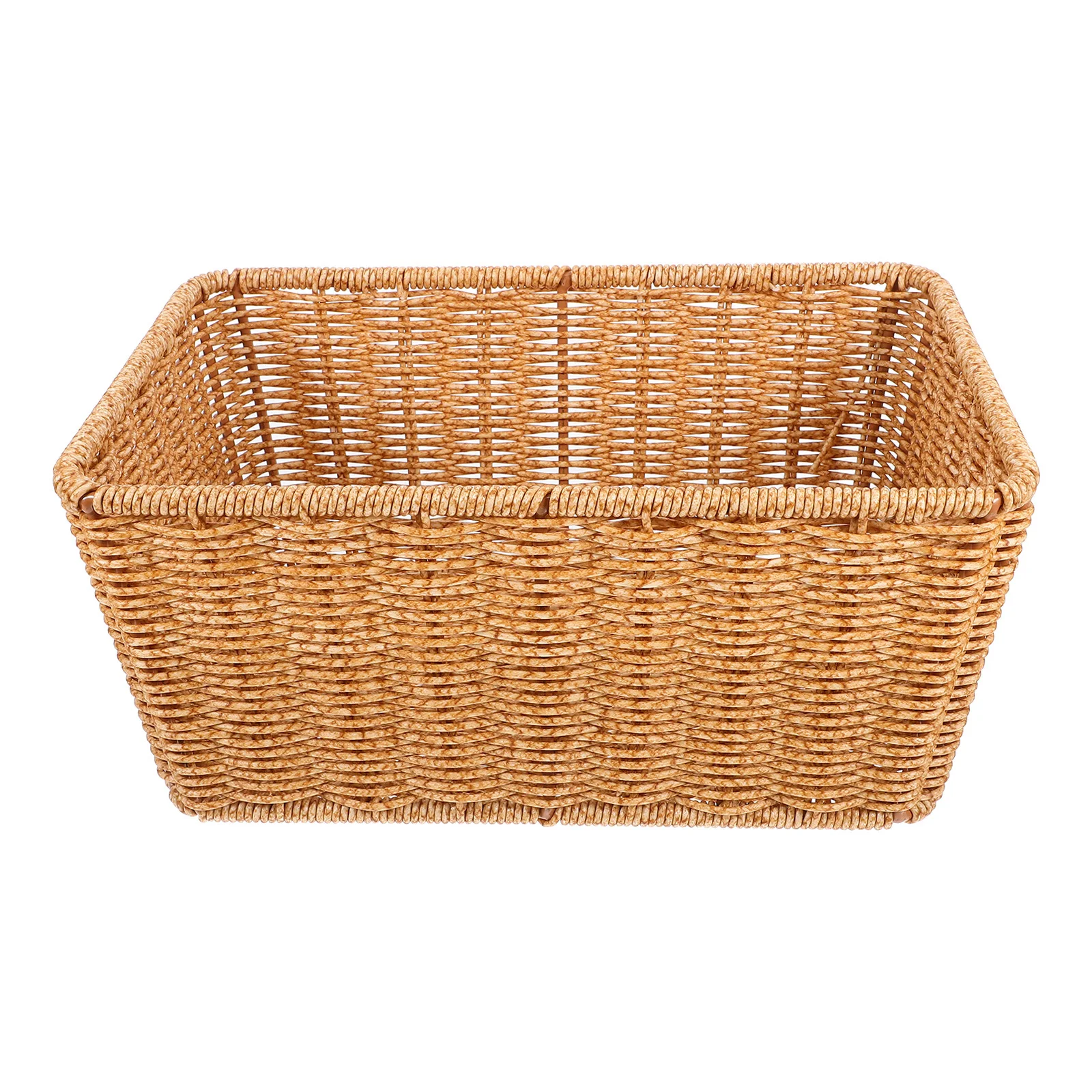 

Faux Rattan Woven Fruit Basket Multifunctional Snack Storage Organizer for Kitchen Supermarket Tall Narrow Basket