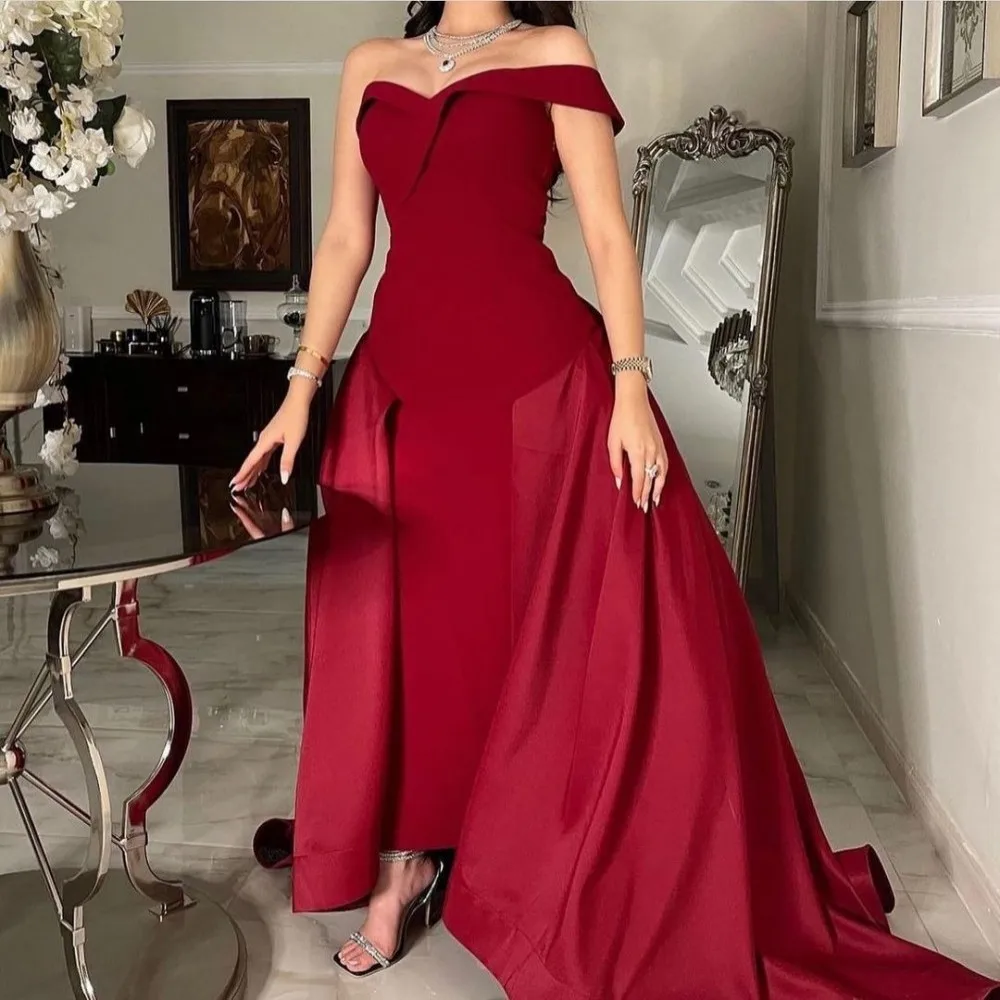 

Merida Red Strapless Satin A-Line Prom Dresses 2024 Sleeveless Floor-length Saudi Arabia Elegant Party Formal Occasion Dresses