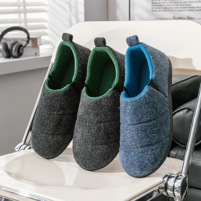 Crestar-Zapatillas de casa de invierno para hombre, suaves y cálidas, zapatos planos esponjosos de algodón para el hogar, zapatos antideslizantes para interiores y exteriores con espuma viscoelástica