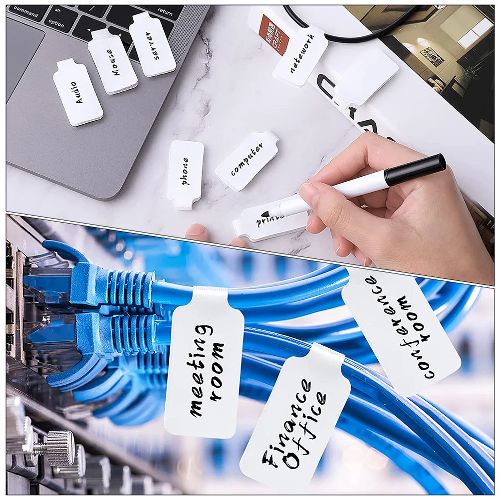 

100pcs Cable Labels White Tag Electronics Office Use Writable Self Adhesive Sturdy Hook Loop Reusable