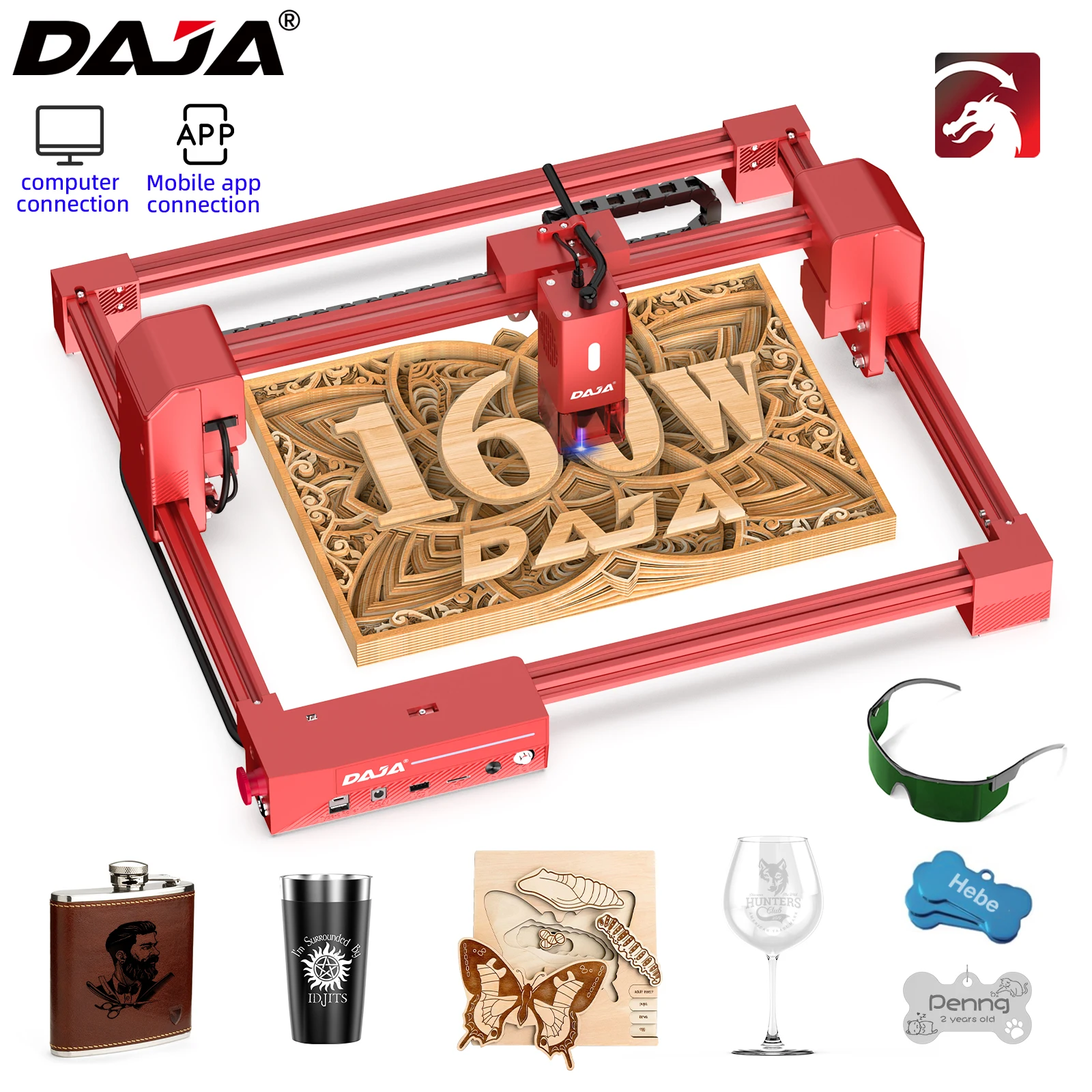 DAJA A6 Laser Engraver CNC Business Portable Fast Engraving Stainless Steel Wood Glass Paper Painted Metal Cut Wood Acrylic