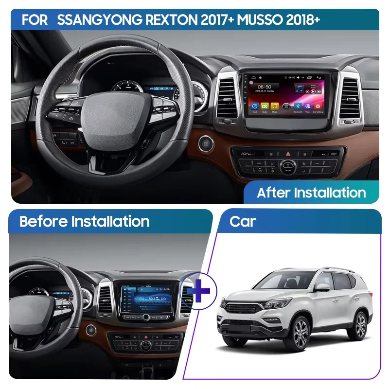 GPS Navigation Android 16 For SsangYong Rexton Y450 Y400 Musso 2 2018+ Car Radio Carplay Multimedia Video Player No 2 Din