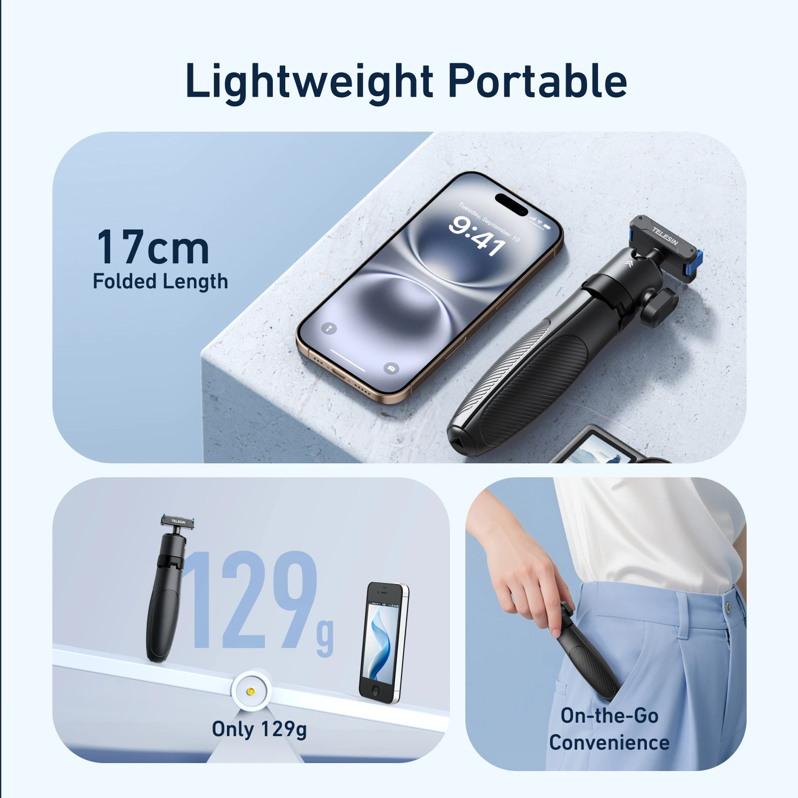 TELESIN Selfie Stick Tripod Portable Quick Release Aluminum Alloy Holder for GoPro 13 GoPro13 DJI Action 5pro 4 Camera Hand Grip