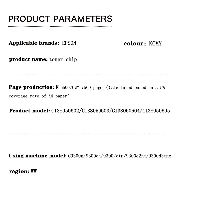 C13S050605  C13S050604 C13S050603 6.5/7.5K WW Toner Chip   for EPSON AcuLaser C9300n/9300dn/9300/dtn/ 9300d2nt/9300d3tnc