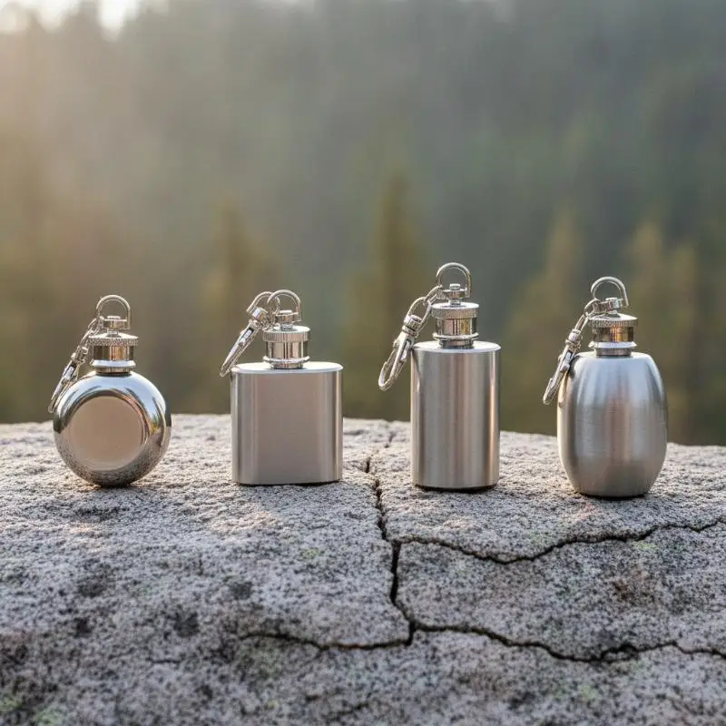 Mini 1oz Edelstahl-Hüftflasche mit Schlüsselanhänger, Leicht und Langlebig – Detail 13