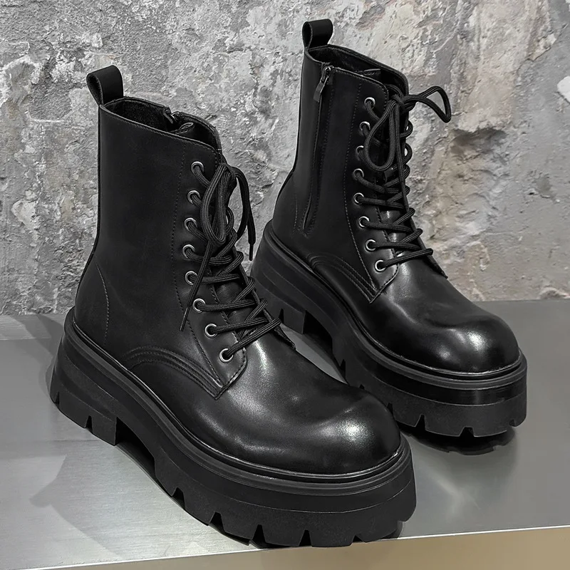 

big size men fashion punk stage high motorcycle boots designer platform shoes cowboy original leather boot handsome long botas