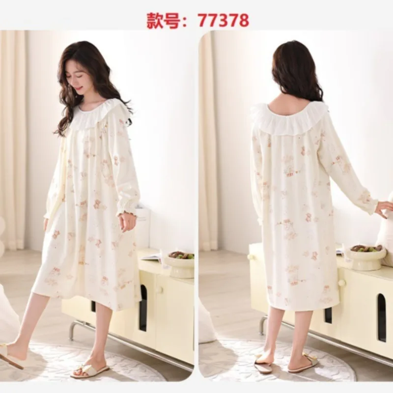 Pure Cotton Nursing Nightgown Labor and Delivery Gown Hospital Breastfeeding Dress for Women Long Sleeve Maternity Sleepwear