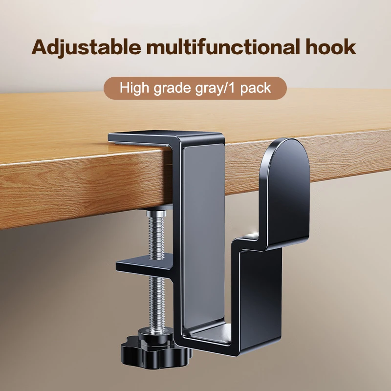 Adjustable Multifunction Desk Side Hook Aluminum Alloy Clip-on Kitchen Hanging Hook Bag Hanger Tablet PC Organizer