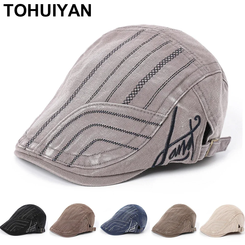 TOHUIYAN New Letters Men Hats Casual Cotton Newsboy Caps Summer Autumn Unisex Boina Berets Hat Adjustable Flat Cap for Driver