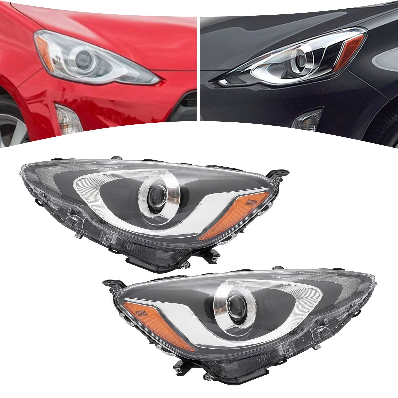 Headlight For 2015-2017 Toyota Prius C Driver+Passenger Side Halogen Clear Lens Exquisite Workmanship Cool Direct Replacement