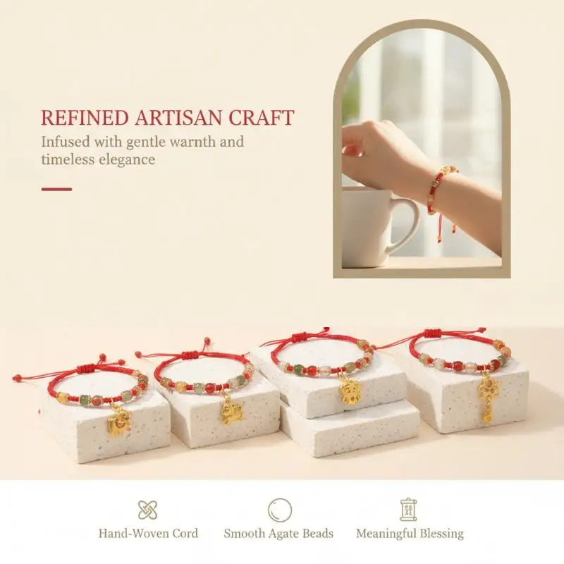 Handmade Woven Lucky Sheep Red String Bracelet Chinese Zodiac  for New Year Festival Wear