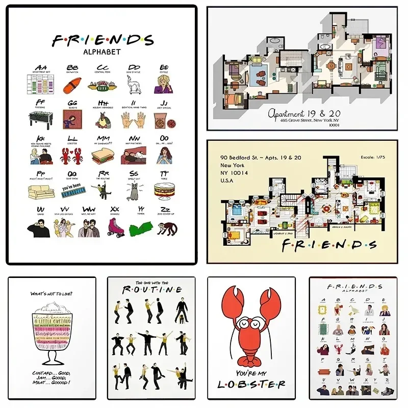 (No frame)Canvas Printing Wall Art Picture Classic Friends TV Show Apartment 19 & 20 Posters and Prints for Living Room Home