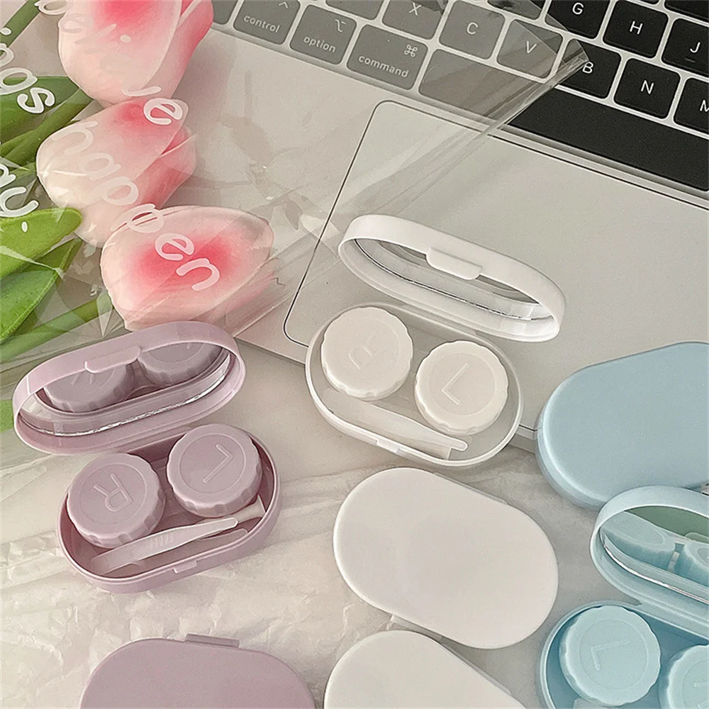 Lady Holder Storage Eye Care Container With Mirror Lenses Box Smooth Candy Color Portable Mini Contact Lens Case For Travel