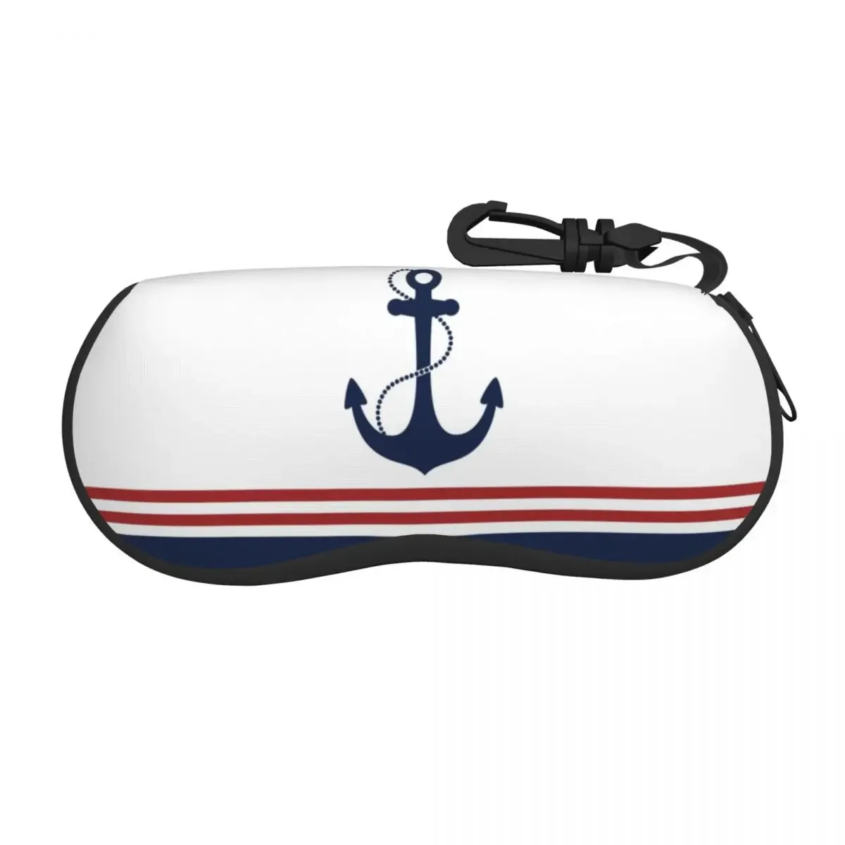 Custom Nautical Navy Blue Anchor With Stripes Eyeglass Glasses Case Men Women Soft Sailing Sailor Sunglasses Protective Box