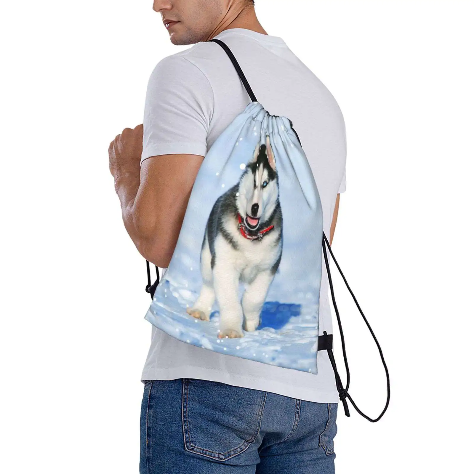 Husky Hot Sale Backpack Fashion Bags Husky Wolf Animals Cute Cute Dog Puppy Baby White Gaze Adorable Glitter Snowflakes Tender