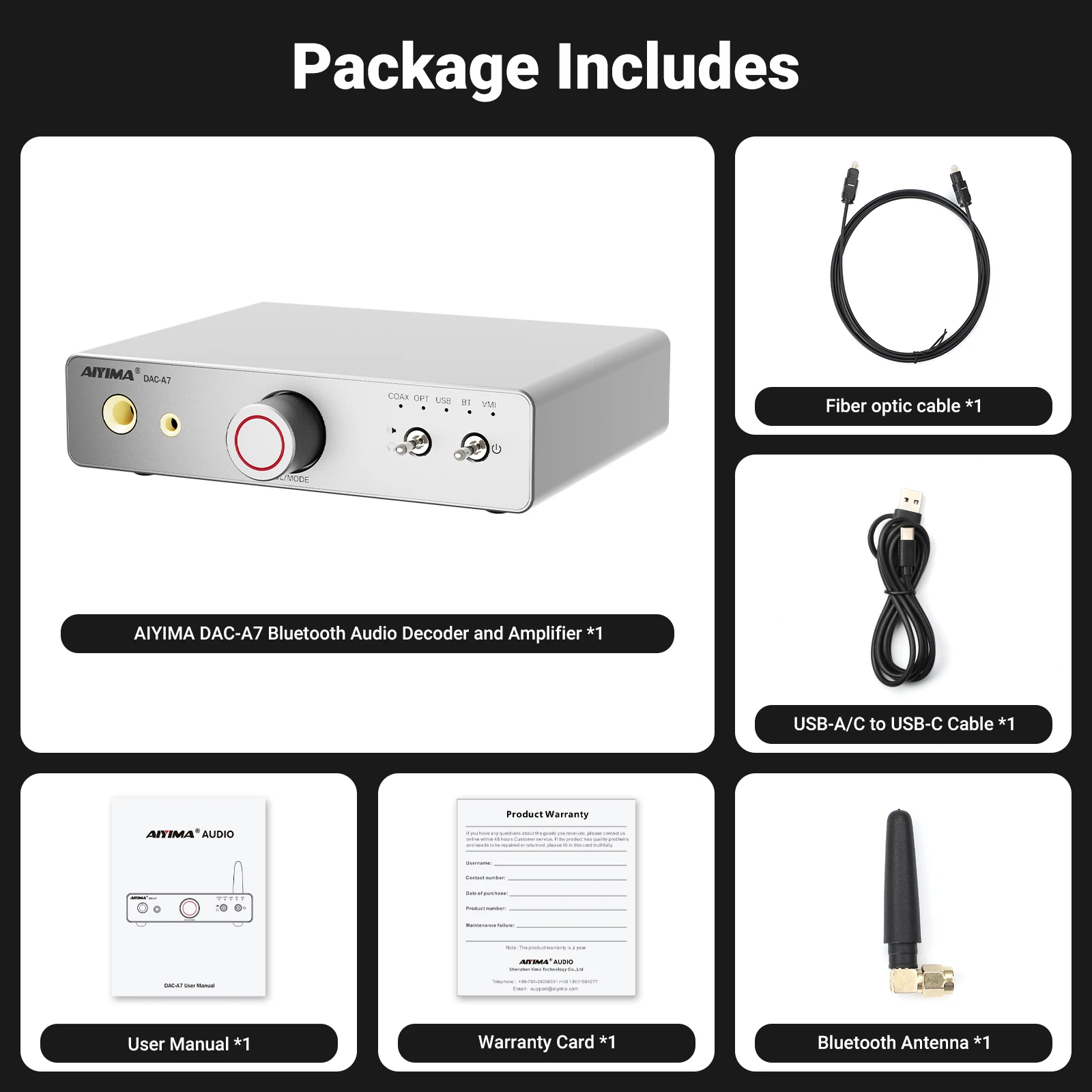 AIYIMA DAC-A7 HIFI Headphone Amplifier ES9038Q2M Audio USB Decoder