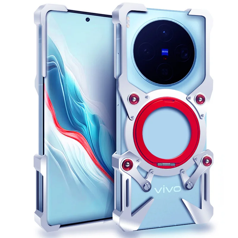 

Zimon Luxury Armor Metal Aluminum Phone Bumper For Vivo X300 X200 X100 X90 X80 Pro+ Cover Mechanical Purely Handmade Skull Case