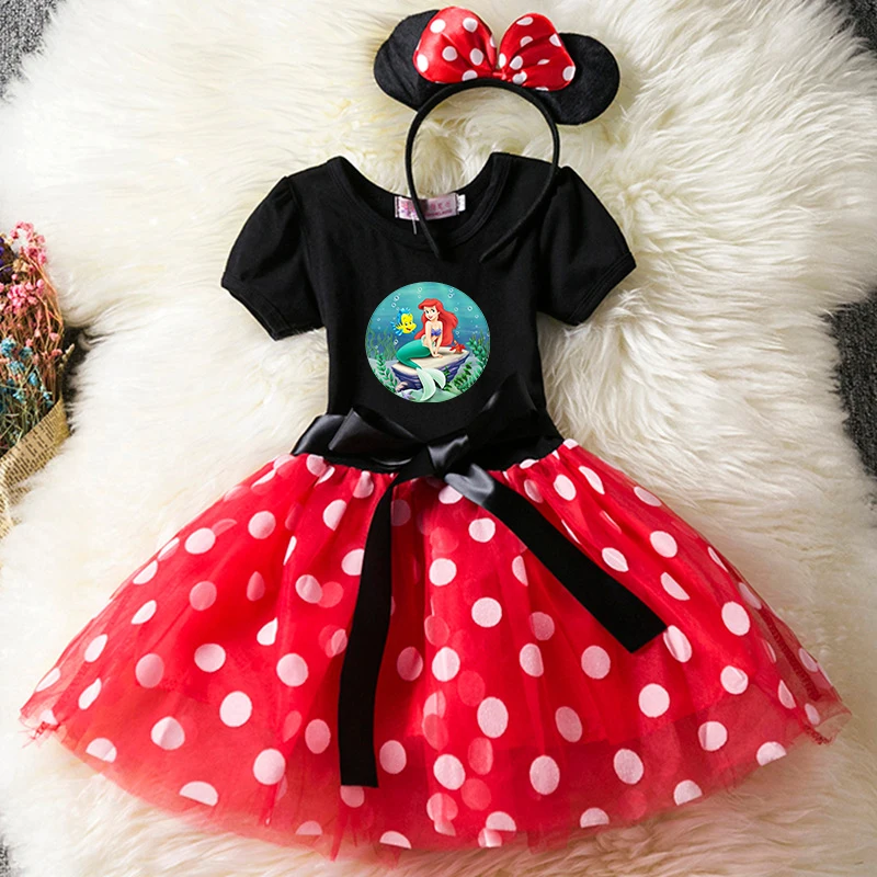 

The Little Mermaid Cartoon Kids Short Sleeve Polka Dot Princess Dress Party Baby Girls Clothes Cosplay Costumes 1-6Y