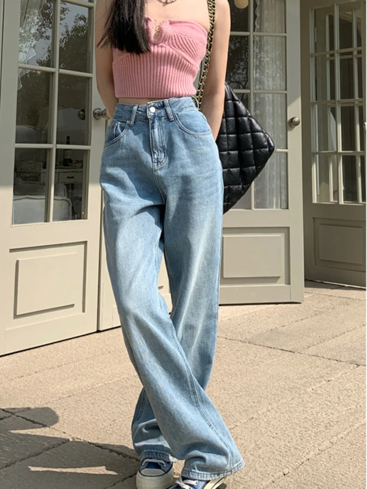 High Waist Straight Leg Jeans Women's Light Color Versatile plus Size Loose Long Pants Casual High Waist Denim Skinnies