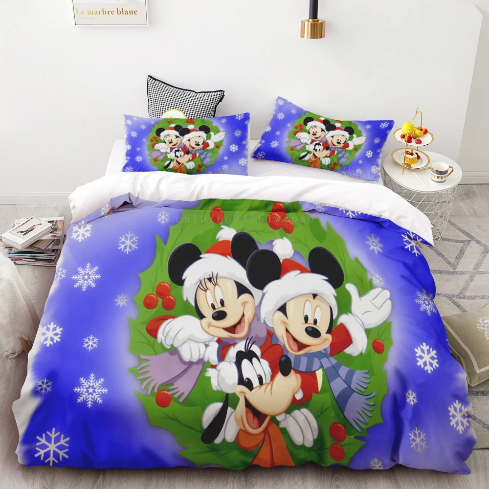 Christmas Mickey Minnie Duvet Cover Merry Christmas Kids Bedding Set Queen King Full Size for Holiday Bedroom Teens Women Gifts