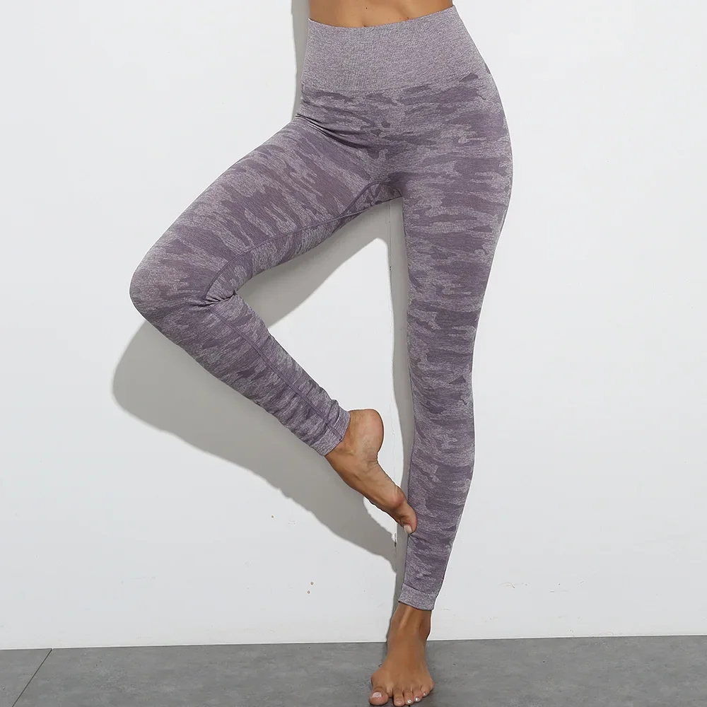 Wish-mallas deportivas sin costuras para mujer, ropa de Yoga adelgazante de camuflaje, pantalones push-up de cintura alta, mallas ajustadas