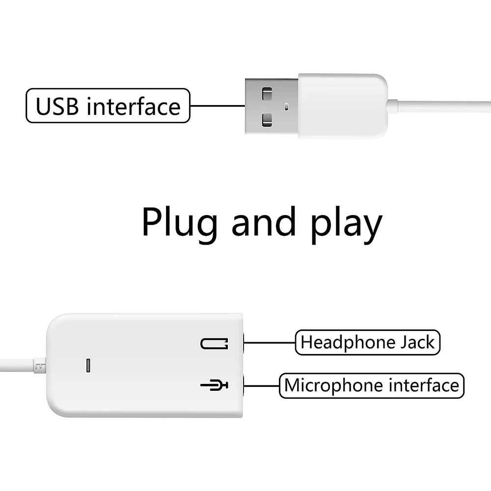 USB Sound Card Adapter 7.1 Channel External Audio Adapter Stereo Converter 3.5mm AUX Microphone for Windows Laptop Desktop PC