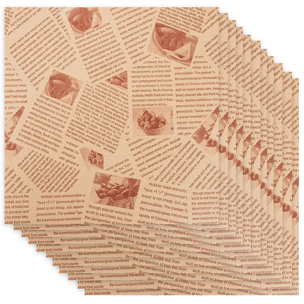 

100 Pcs Packing Paper English Newspaper Pad Oil Sandwich Wrapping Hamburger Cheese Greaseproof Storage Light Brown