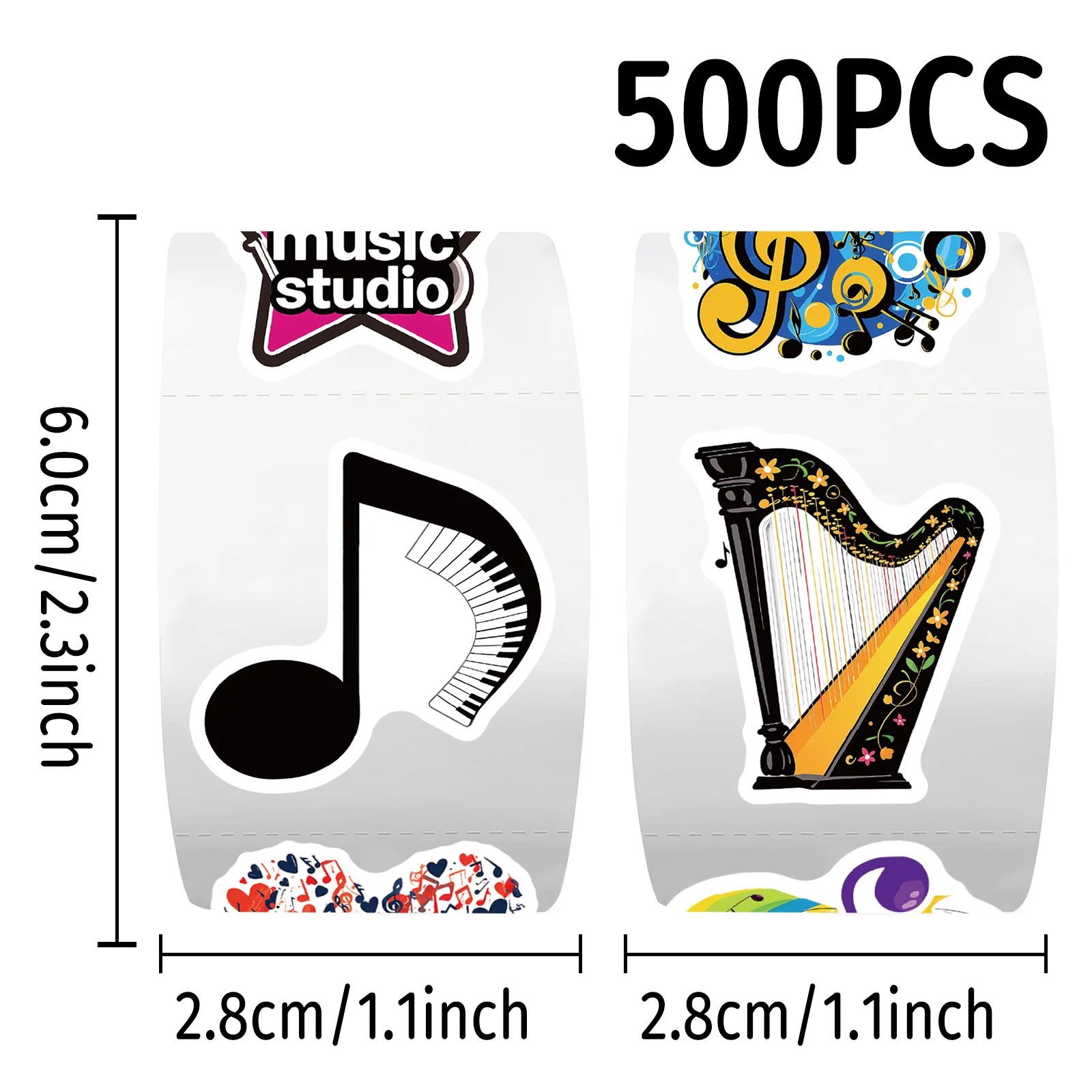 500pcs/Roll Cartoon Musical Instrument Note Graffiti Sticker DIY Decoration Mobile Phone Case Notebook Toy Gift Sticker Gifts