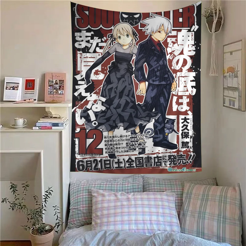 Soul Eater Anime Tapestry - Hippie Flower Wall Carpet, Cheap Dorm Decor, Hippie Wall Hanging, Soft Fabric