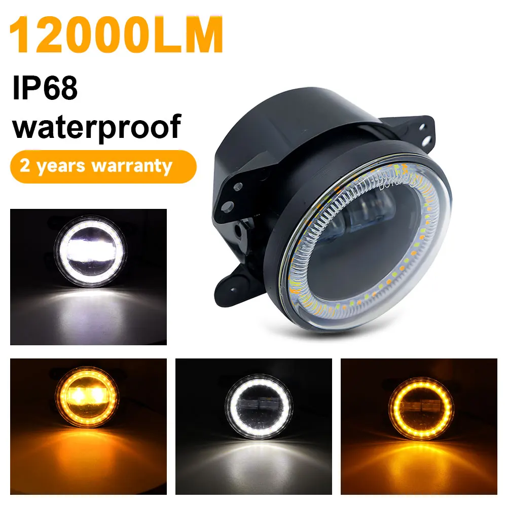 

4-дюймовые светодиодные противотуманные фары 60 Вт с белым кольцом Halo DRL, указатель поворота, автомобильные противотуманные фары в сборе для Wrangler JK TJ LJ Dodge Chrysler