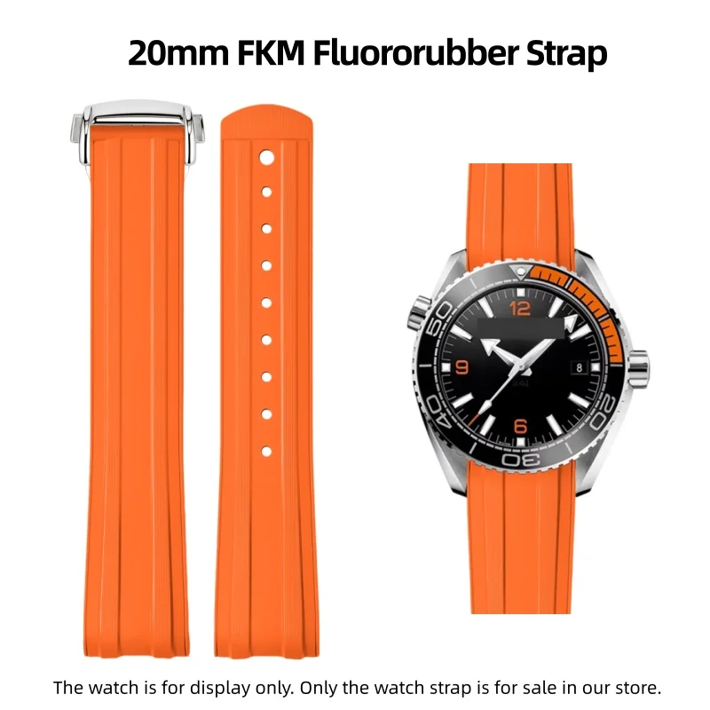 20mm Curved End FKM Fluororubber Watch Strap For Omega Seamaster 300M Diver Deployment Clasp Replacement Watch Band