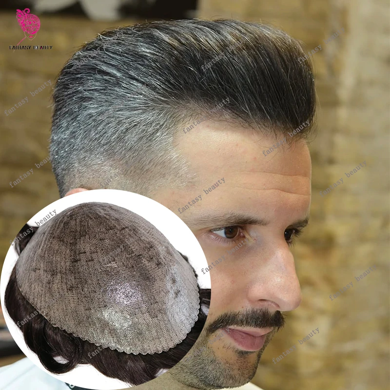 

Мужской протез 1b40 1b50 1b65 1b80 Черный Серый Мужской Настоящие человеческие волосы Тонкая кожа 0,1 мм Инъекция Pu Base Мужской парик Парики для стариков