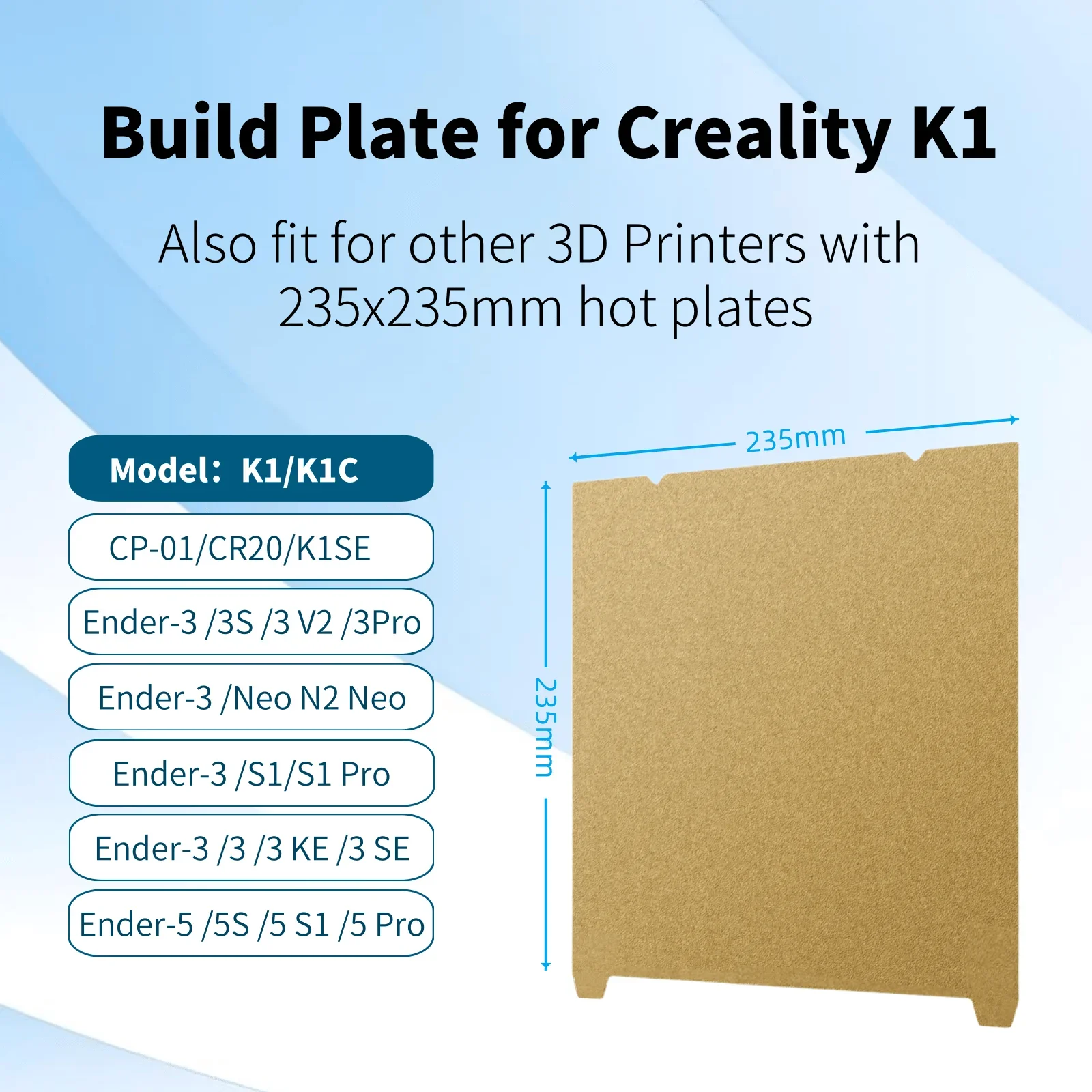 235x235 Textured PEI Creality K1 Build Plate K1C Bed H1H PEO Smooth Magnetic Sheet For 3D Printer Ender 5 S1 Ender 3 V3 Se Plate view 5