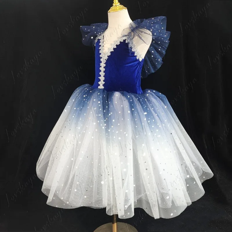 Mädchen-Ballettkleid mit Trägern, Chiffonrock, Kinderkleid mit Puffärmeln, Tanz-Performance-Outfit