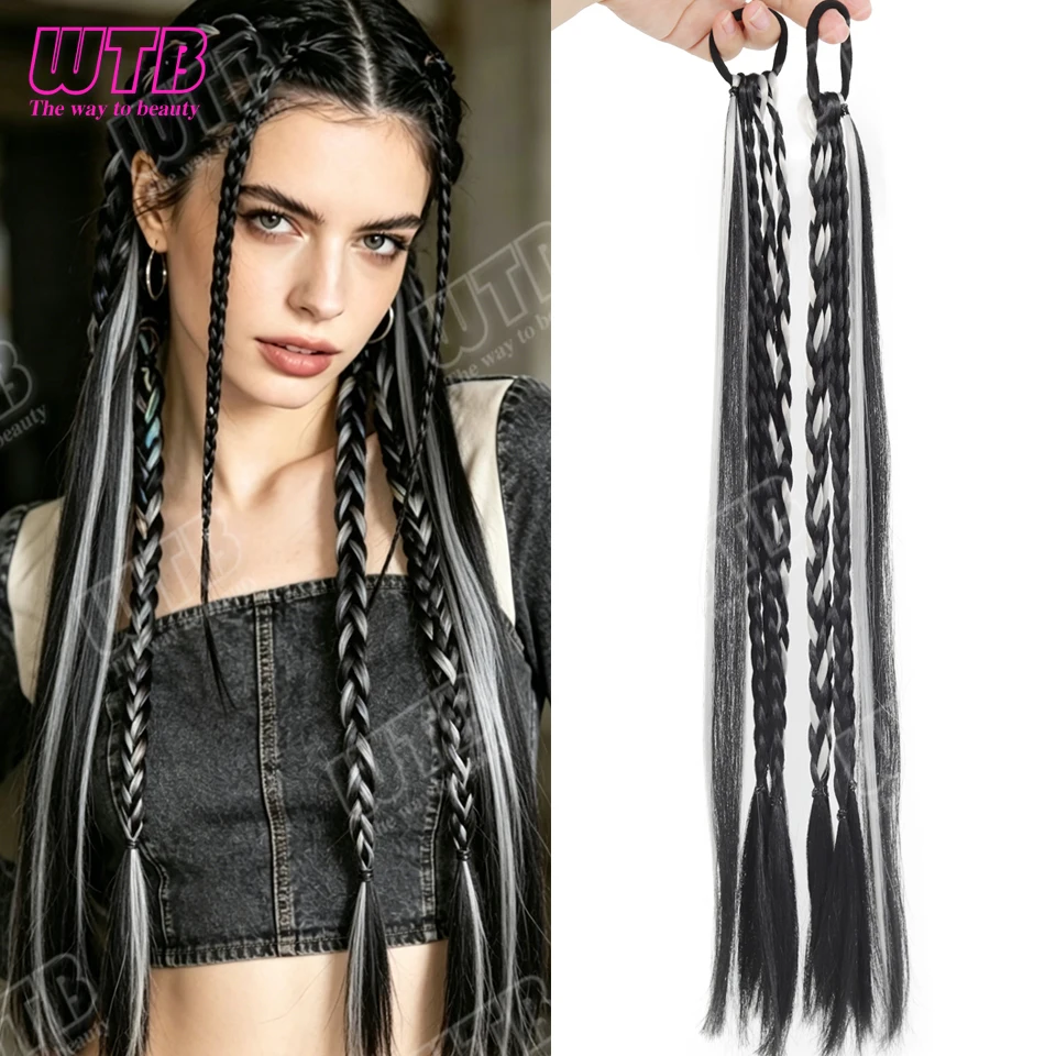 WTB Highlighted Braided Synthetic Wig Elastic Tie Stylish Braided Ponytail Wig Suitable for Women and Girls' Daily Activities