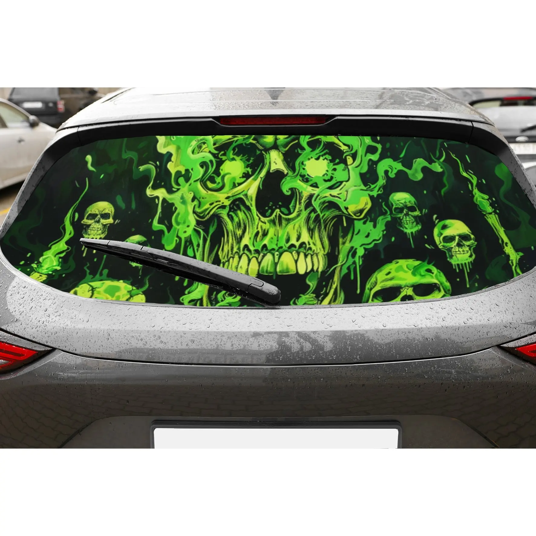 

Magical green ghost skulls car rear window vinyl wraps sticker,auto art sticker,self-adhesive waterproof rear window decoration,