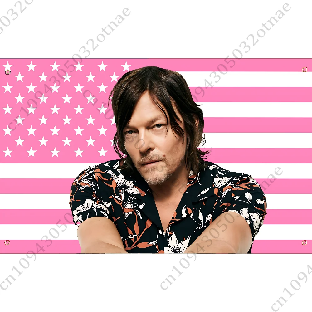 Norman Reedus W-Walking D-Dead Pink America Flag Tapestry Funny Banner For College Dorm Outdoor Living Room Wall Art Decor Party