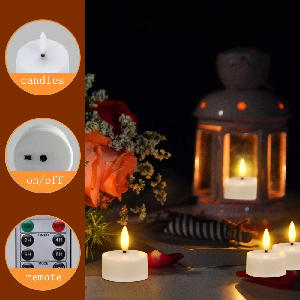 USB Rechargeable LED Candles Llameless Candle Tealight with Charging Base Remote Timer Christmas Home Decoration Birthday Candle