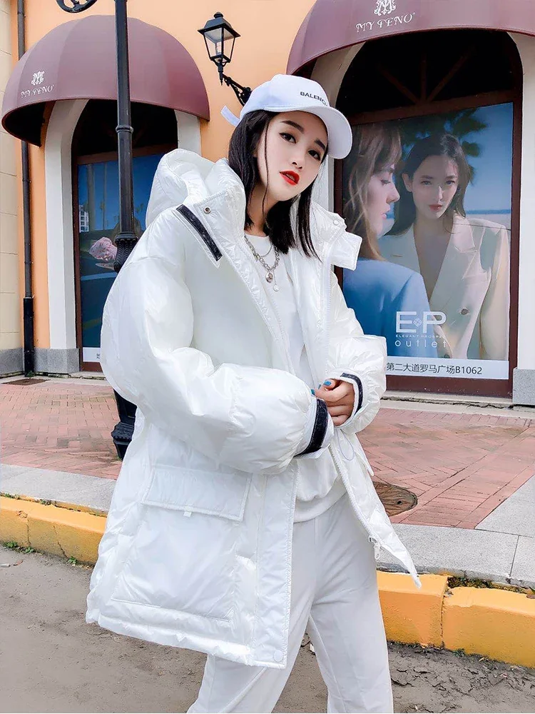 European Winter New Women\'s Down Cotton Jacket Loose Commuter Windproof Hooded Cotton Jacket