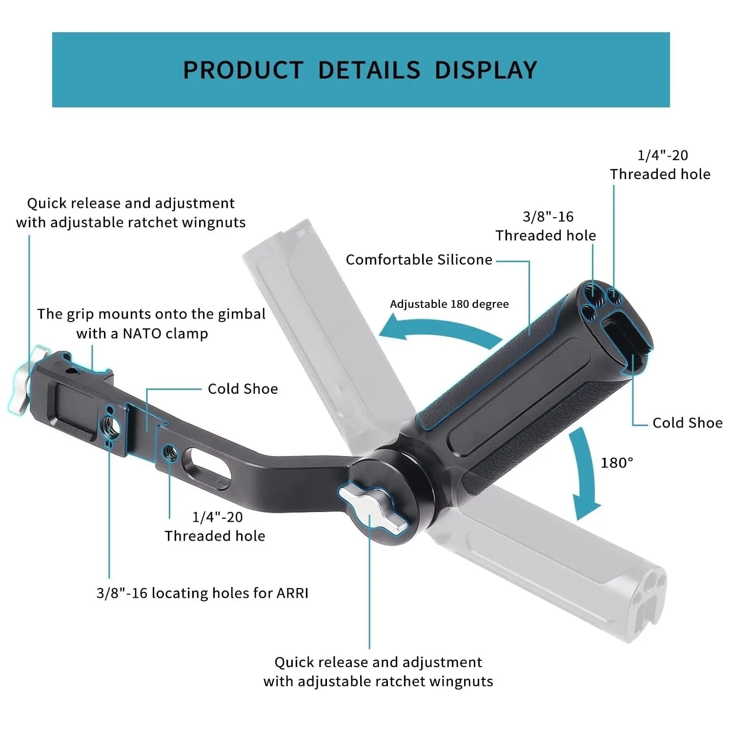

Handgrip Mount Compatible with DJI RS4/RS4 Pro & Mini/RS3/RS3 Pro & Mini /RS2 /RSC2 Ronin Gimbal Stabilizer for Low Angle Shots