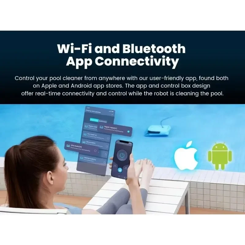 Robô Piscina Limpeza A Vácuo para Piscinas Inground, Smart WiFi e Bluetooth App Controle, Robotic Piscina Cleaner