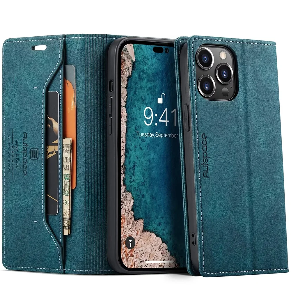 Leather Cases for iPhone 14 13 12 11 Pro Max Mini XR XS Max 8 7 6s Plus SE 2022 2020 Wallet Folio Flip Cover Rfid Blocking