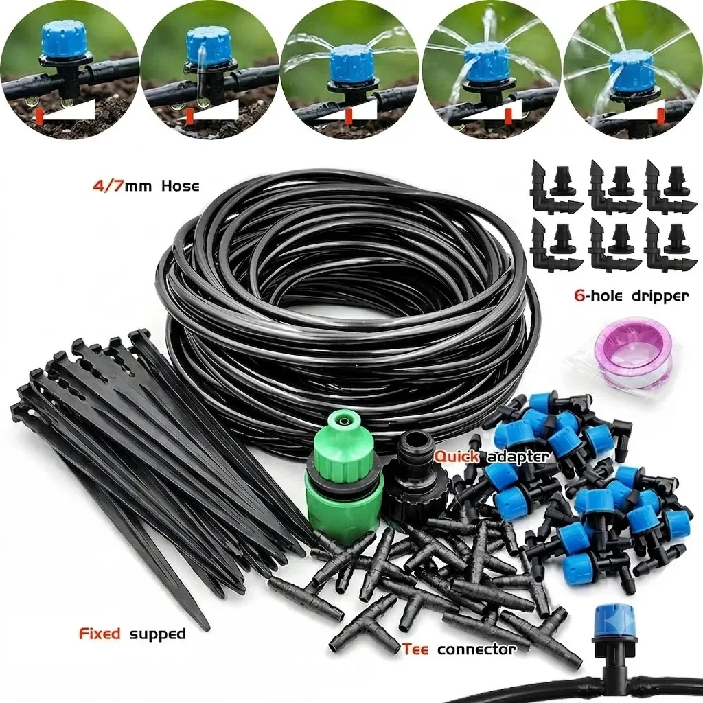 10-30M Garden Drip Irrigation Kit with 1/4 Inch Automatic Watering Nozzles for Farmland Bonsai Plant Flower Vegetable System