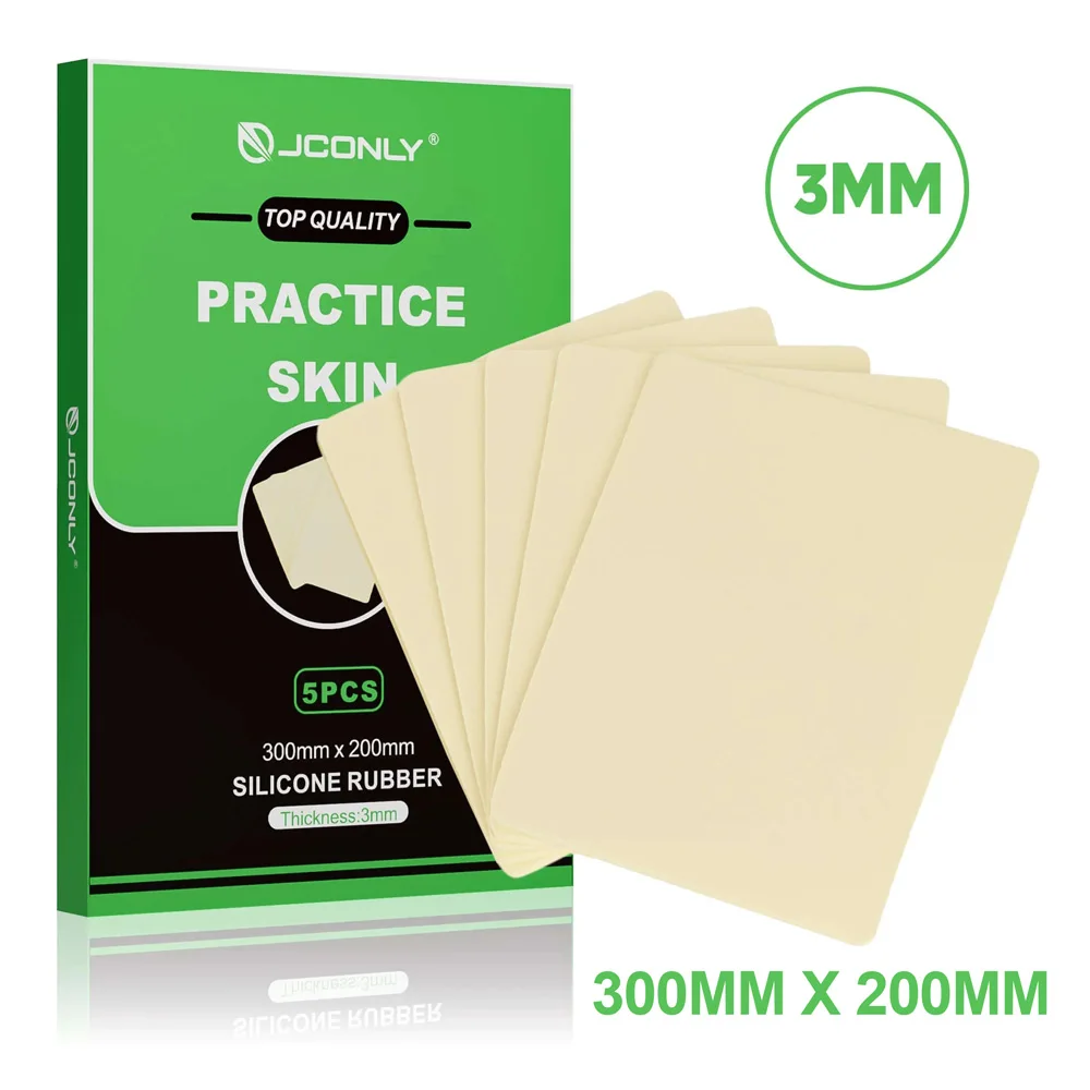 

JCONLY Tattoo Practice Skin 3mm 5pcs Tattoo Training Skin Silicone Double-Sided Fake Skin Permanent Makeup Tattoo Accessories