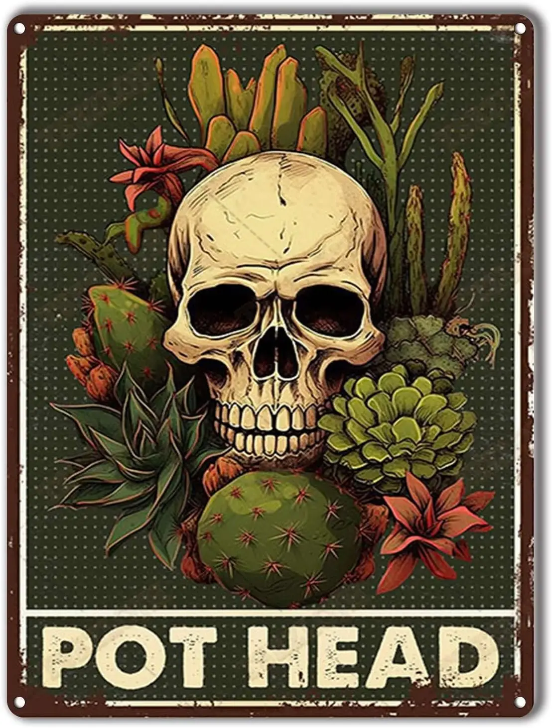 Sign Metal Tin Cactus ; Skull Pot Head for Living Room Bedroom Deccor -aluminum