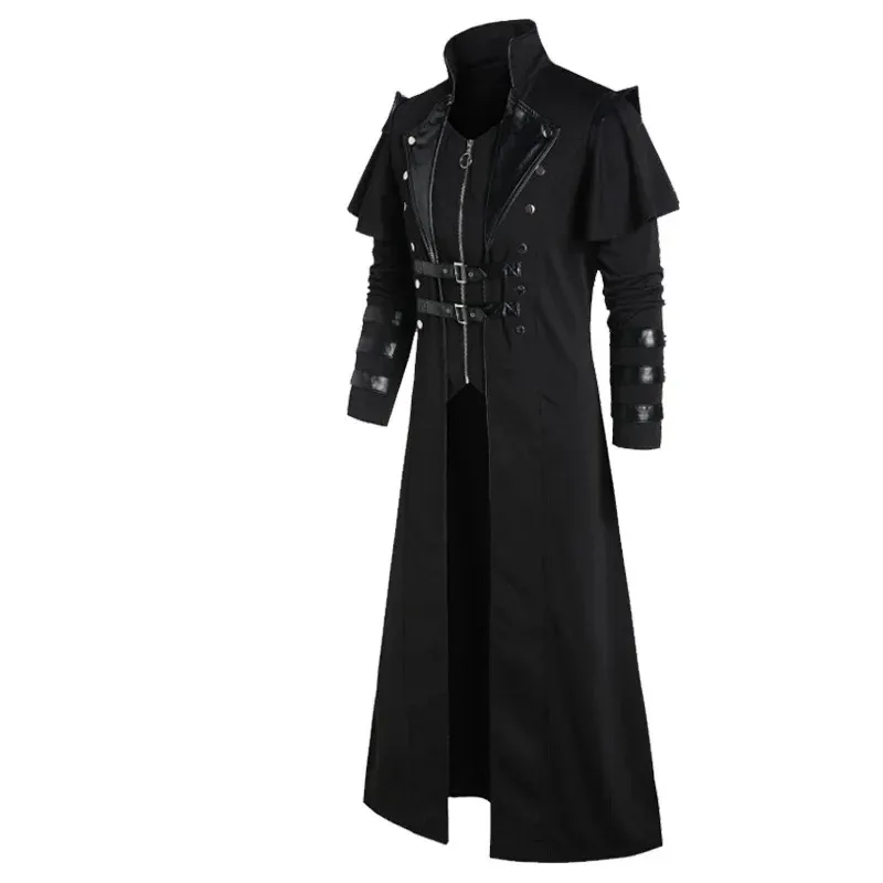 Chaqueta larga Vintage Medieval de Halloween, ropa negra, gabardina gótica Steampunk Punk para hombre, caballero guerrero Retro de gran tamaño LS;2,k'5